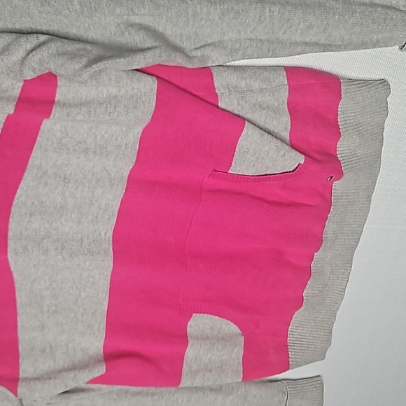 Tommy Hilfiger Gray and Hot Pink Striped Sweater with Hood Women's Size XL - Picture 10 of 14
